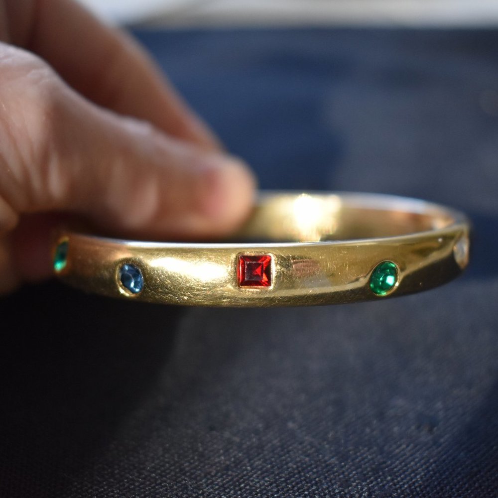 Vintage Kenneth Jay Lane KJL Multi Stone Goldtone Bangle Bracelet